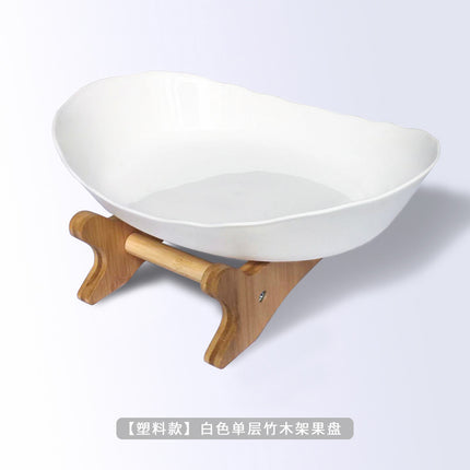 European-style three-layer ceramic dried fruit plate new creative bamboo rack multi-layer fruit plate household snack plate factory direct sales