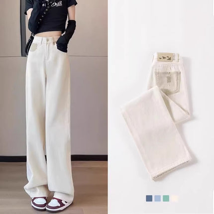 American Style Retro Narrow Wide Leg Jeans Women's Fashionable All-match High Waist Dipping Hip Covering Slimming Straight Floor Trousers