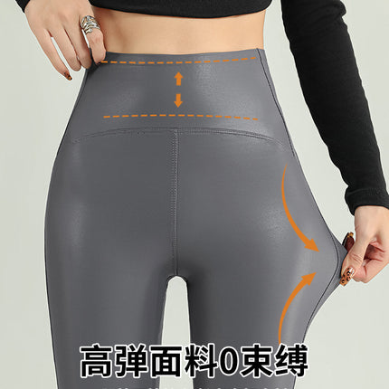 High-Bottom Baby Leather Women's Leather Pants 2024 New Autumn and Winter Velvet High-Waist Outer Wear Tight-Fitting Leggings Yoga