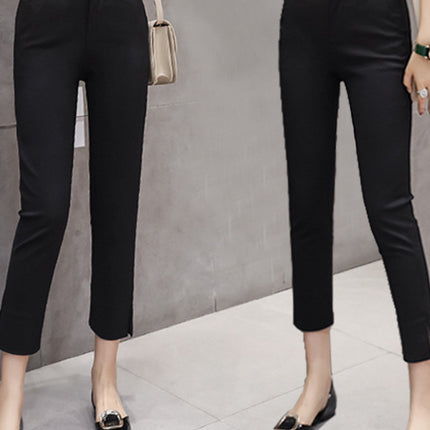Black Leggings for Women, Spring & Fall Korean Style Slimming Look Professional Pants, High Waist Slimming Look Slit Casual Suit Pants