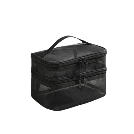 New Large-Capacity Cosmetic Bag for Women, Black Transparent Mesh Cosmetics and Toiletries Storage Bag with Transparent Design