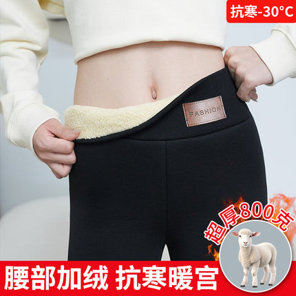 2025 New Lamb Fleece Leggings Integrated Fleece Thickened Northeast Large Cotton Pants Plus Size Elastic Warm High-Waisted Pants