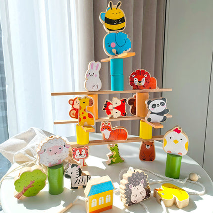 Wooden cartoon creative puzzle children's thinking action balance animal balance beaded parent-child interactive wooden toy