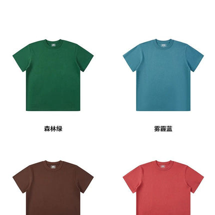 300g heavy brushed summer new washed cotton T-shirt short sleeve fashion trendy men's loose solid color men's bottoming shirt