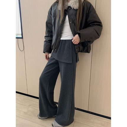 Stitching Apron Fake Two-piece High Waist Casual Pants Women's Spring and Autumn plus size Design Sense Fart Curtain Slim-fit Micro Long Pants