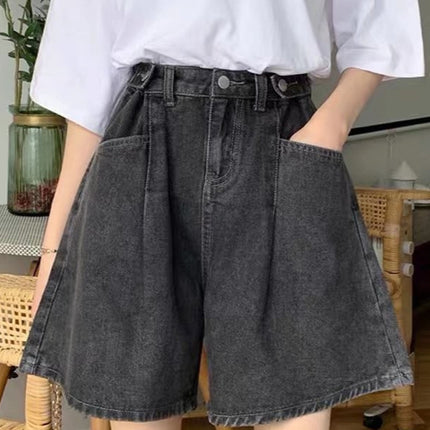 Plus Size High-Waisted Denim Shorts for Women 2025 Summer New Style Fat mm High-Waisted Slimming Look Loose Straight Wide-Leg Mid-Pants