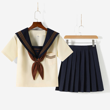 Manufacturer Supplies Jk Uniform Yellow Three-Piece Sailor Suit Short-Sleeve Tea Feather Spring and Autumn Long-Sleeve Pleated Skirt Set