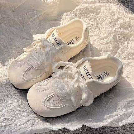 White Shoes Women's Ballet Style Training Shoes Summer 2025 New All-match Breathable Leather Flat Casual Shoes with Skirt