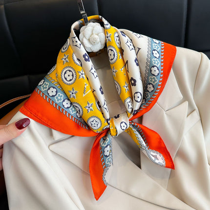 New Style Square Scarf Small Silk Satin Imitation Silk Women Flower and Bird Printed Beautiful Silk Scarf Thin Small Square Scarf Scarf Scarf