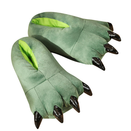 Cartoon warm thickened paw plush home cotton slippers parent-child couple dinosaur paw indoor floor bag heel shoes