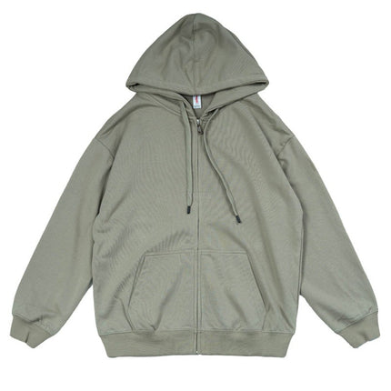 Loose version of the earth color 320G zipper hooded moss green light green grass green solid color simple sweater for men and women