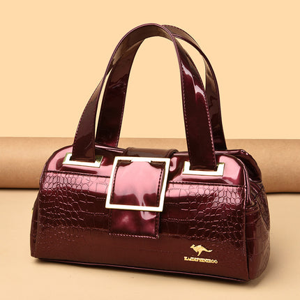 Cross-border Women's Bag 2024 New Multi-layer Shoulder Bag Soft Leather Middle-aged Mother Patent Leather Handbag Boston Pillow Bag