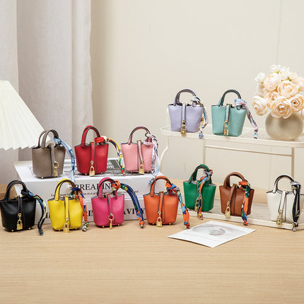 2026 New Microfiber Leather Small Basket Bag Pendant Mini Cute Earphone Bag Pendant Keychain Car Pendant