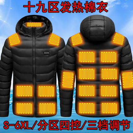 Intelligent temperature control self-heating cotton jacket men's and women's electric heating clothes black Technology charging full body heating down cotton-padded jacket