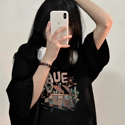 Black Short-Sleeved T-Shirt for Women 2026 New Pure Cotton Summer Design Half-Sleeved Loose American Style Lazy Chic Top