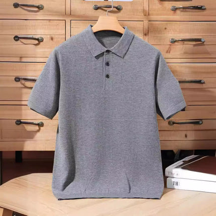 High-end Worsted Wool POIO Collar Knitted Short-sleeved Men's Spring and Summer Business Casual All-match T-shirt Thin Top