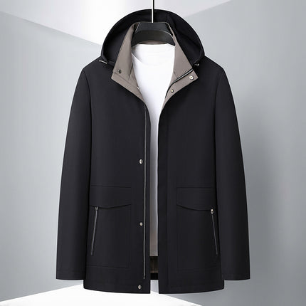 Spring and Autumn New Men's Jacket for Middle-aged and Elderly with Removable Hat Windbreaker Business Casual Loose Jacket for Dad