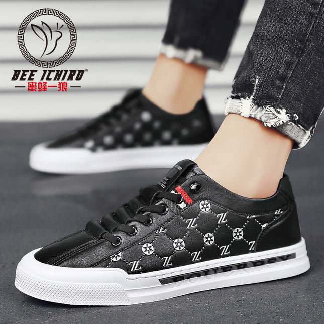 Bee and Wolf Flagship Store European Style Autumn and Winter New Men's Sneakers Casual Trendy Leather Shoes White Office Slip-On Shoes