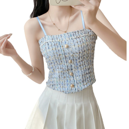 Korean Style Small Fragrant Style Braided Plaid Camisole Female Beautiful Back Sexy Slim Fit Versatile Bottoming Wrap Chest Tube Top