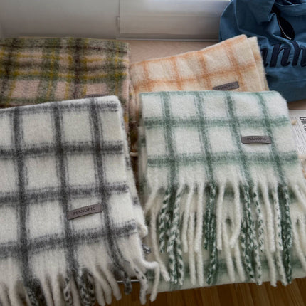Cheese Cream Yellow ~ Autumn and Winter New Plaid Scarf for Women Winter Korean Style Ins High-End Versatile Warm Scarf Trend