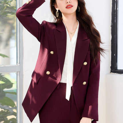 Double-Breasted Suit Set for Women, Autumn and Winter New Style, Korean Fashion, Casual, Professional Attire, Slim Fit, White-Collar Business Long-Sleeve Suit