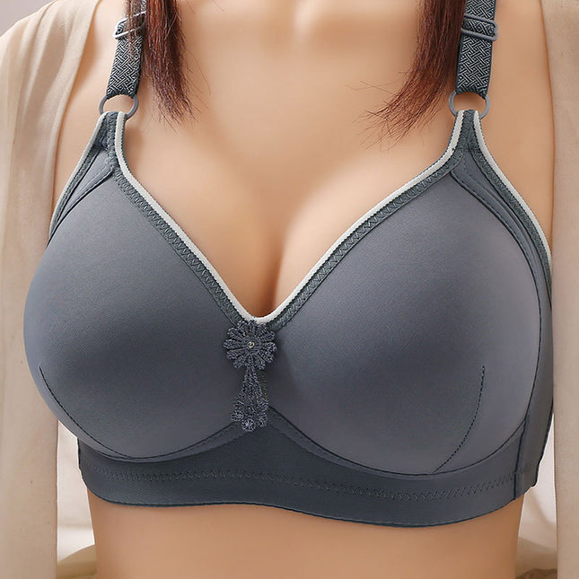 Middle-aged and elderly mother's underwear beautiful back comfortable bra new smooth gathered bra non-magnetic non-steel ring three-row buckle