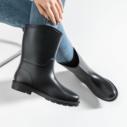 Rain boots Women's fashionable rain boots water shoes solid color rubber shoes spring and autumn high mid-calf lightweight waterproof ladies shoes non-slip rubber shoes