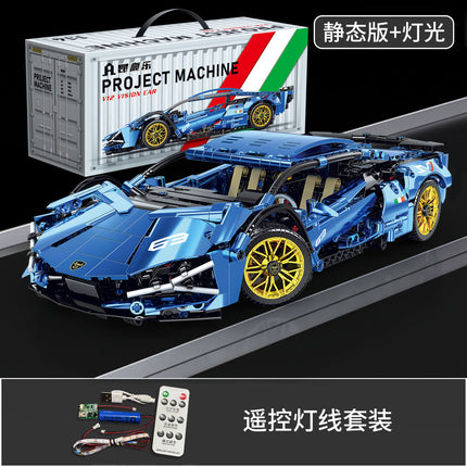 Compatible with Lego Black Gold V12 Cyberpunk Rambo Remote Control Building Blocks Sports Car Racing Children's Toys Cross-Border Wholesale