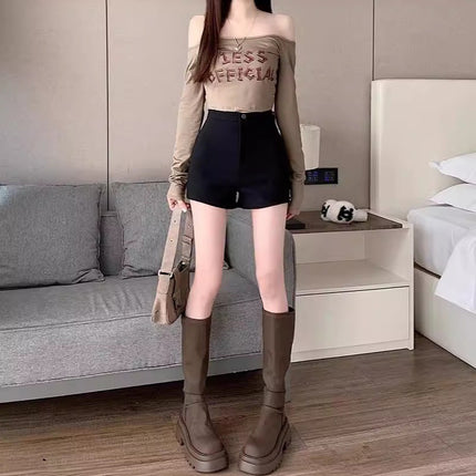 Hot Girls Black Suit Shorts Women's Spring and Summer Thin New High Waist Small Men's Tight Leggings Outer Wear Hot Pants