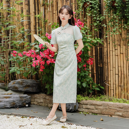 Women's Clothing 2026 Summer New Style Improved Chinese-Style Qipao Dress Green Fake Two-Piece Girl's Qipao Dress