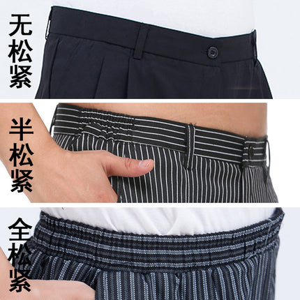 Wholesale Spot Hotel Restaurant Striped Chef Work Pants Elastic Band Elastic Black Waiter Overalls Customized
