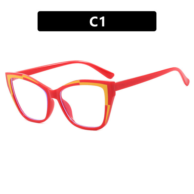 Color-Blocked Cat-Eye Flat Mirror Anti-Blue Light 2024 New Glasses Frame for Women, Versatile European and American Fashion Glasses Frame