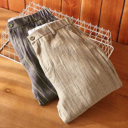 A008 New Summer Style Japanese Style Men's Yarn-Dyed Stripesd Linen Pants Casual and Versatile One-Piece Drop Shipping