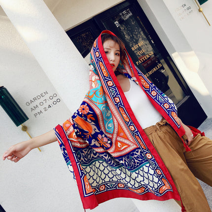 Ethnic Style Scarf, Sun Protection Shawl for Women, Yunnan Qinghai Grassland Travel Wear Silk Scarf, Seaside Beach Towel, Thin Style