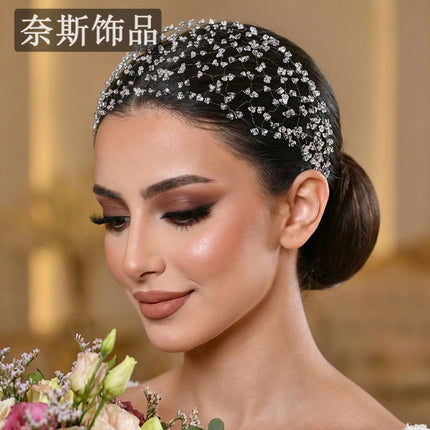 Nais Ns102 Retro Headband, High-End Luxury Hair Accessory, Handmade Hair Net, Crystal Weaving Hair Fixer