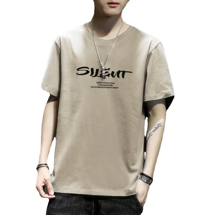 Men's Short-Sleeved T-Shirt 2023 Slim Fit Versatile Top Youth Korean Style Bottoming Shirt Printed T-Shirt Casual Round Neck