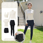 Beige [short-sleeved] five-piece set (black pants) upgraded model---crazy sale / M