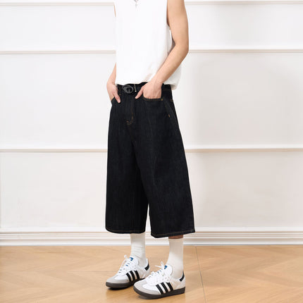 JIMAU New American Style Retro Original Bull Baggy jeans Cropped Jeans Men's Straight Loose Unisex Wide Leg
