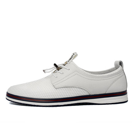 Round toe cowhide + mesh casual shoes sports style casual shoes breathable flat heel mesh shoes men's sports shoes
