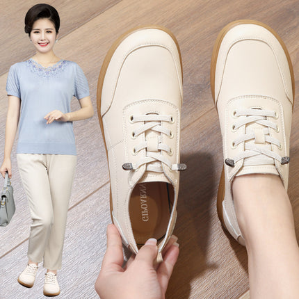 Mom's Shoes, Flat-Soled, for Elderly Women, Spring and Autumn, Comfortable, Soft-Soled, New Style for Middle-Aged and Elderly, Non-Tiring, Non-Slip, Single Shoes, Middle-Aged Leather Shoes