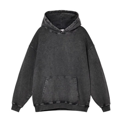 Washed Vintage Hoodie with Pockets, Retro Pure Cotton Composite Thin Fleece Thick Loose Drop Shoulder Top
