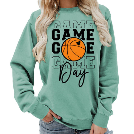 Game day printed round neck women's top vests foreign trade supply autumn and winter coat casual loose European size cross-border