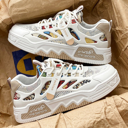 Men's Summer Mesh Breathable Versatile Casual Niche Canvas Sneakers Student Sports Height-Increasing White Trendy Shoes