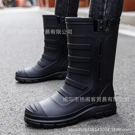 Jundeng Mid-tube British Men's Rain Boots Outdoor Fashion Set-up Men's Waterproof Boots Cowboy Mid-tube Boots Travel Replacement Rubber Shoes