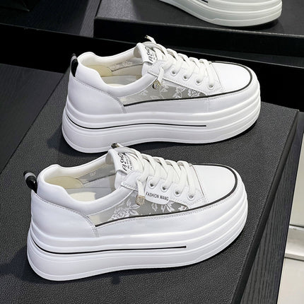 Small Size Women's Shoes 2026 Spring and Summer New Thick-Soled Height-Increasing White Sneakers for Petite Women, Lace-Free White Sneakers, Women's Flats