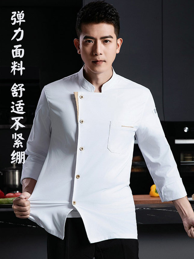 New Stretch Chef Work Clothes Long-sleeved Autumn and Winter Restaurant Baking Men's and Women's Short-sleeved Kitchen Work Clothes