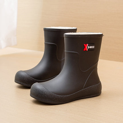 High-value waterproof non-slip rain boots thickened fleece-lined warm mid-tube rain boots sweet tie women's outdoor water shoes waterproof boots