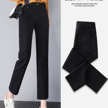 Women's Straight-Leg Jeans 2026 New Summer Thin High-Waisted Slimming Cropped Pants for Petite Figures Black Cigarette Pants