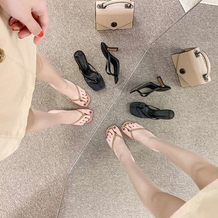 Cross-Border 2026 Summer New Women's Fashion Sandals with Thin Straps, Thong-Toe Design, Thin High Heels, Open-Toe Women's Shoes Size 34-43