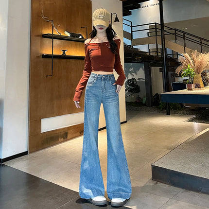 Loose-Fitting, Slightly Flared Jeans for Women, Spring/Summer 2025 New Style, Casual Floor-Length Design Flared Pants